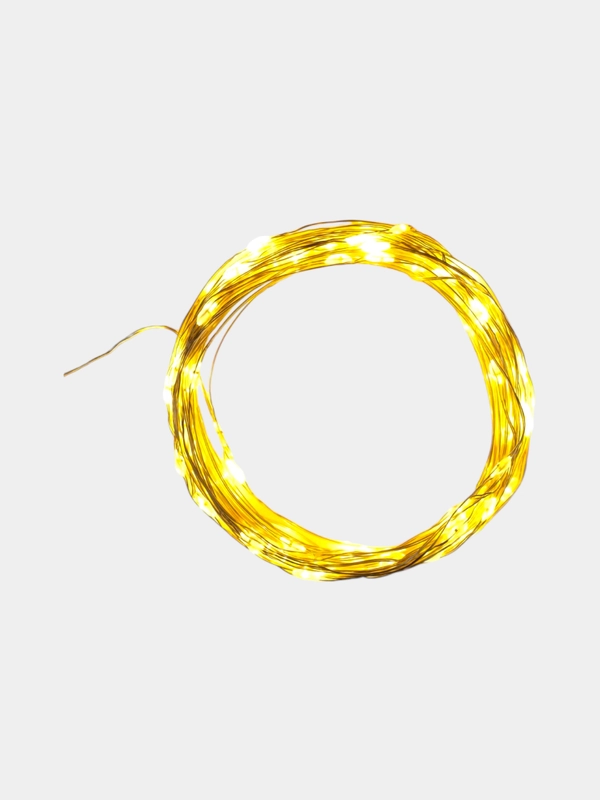 Гирлянда Нить 10 м роса, IP20, серебристая нить, 100 LED, свечение тёплое белое, 12 В