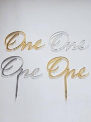Топпер #Т79 "One" на 1 годик, из акрила, для украшения торта, на палочке, боковой/торцевой