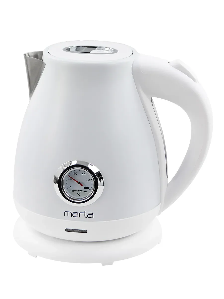 Белый чайник электрический MARTA MT-4645 металлический / 2200W/ Объем-1,8л/ белый
