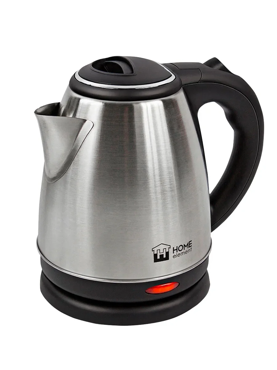 Серый металлик электрический чайник металлический HOME ELEMENT HE-KT165 черный сталь