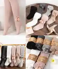 Разноцветный колготки детские для девочек, однотонные с бантиком/с помпоном/сердечком, хлопок в рубчик
