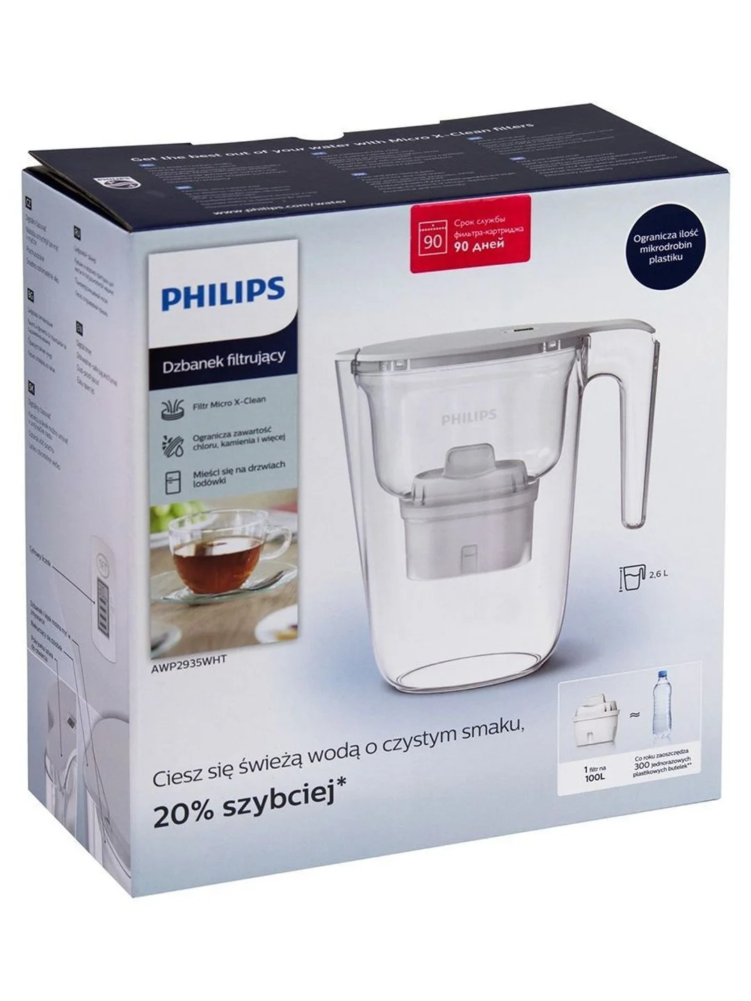 Белый фильтр-кувшин для воды Philips AWP2935WHT/58, электронный LED-индикатор ресурса,2,6л,белый