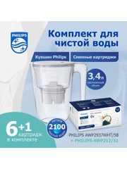 Комплект: фильтр-кувшин для очистки воды PhilipsAWP2937WHT+сменные картриджи PhilipsAWP212