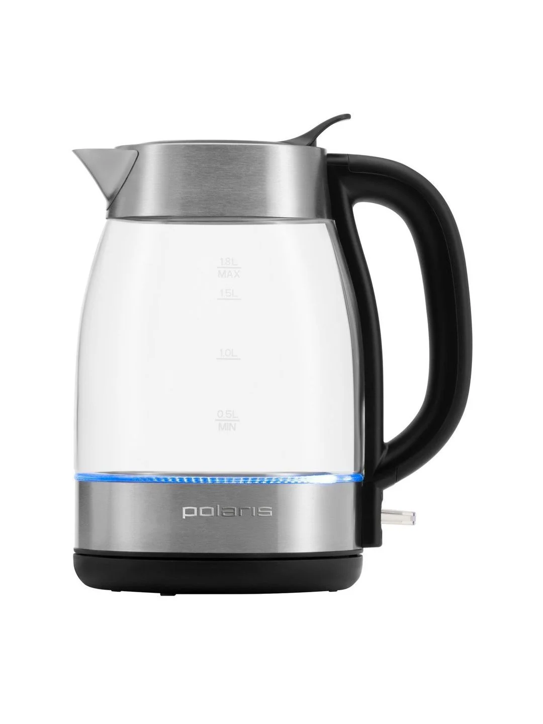 Серебряный чайник электрический Polaris PWK 1817CGL Water Way Pro, 1.8л, подсветка, матовый