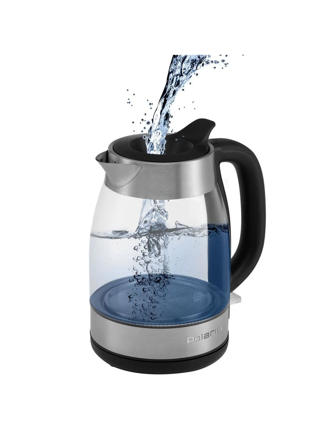 Серебряный чайник электрический Polaris PWK 1817CGL Water Way Pro, 1.8л, подсветка, матовый