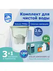 Зеленый комплект фильтр-кувшин Philips AWP2935GNT+сменные картриджи для жесткой воды AWP230P3, 3шт