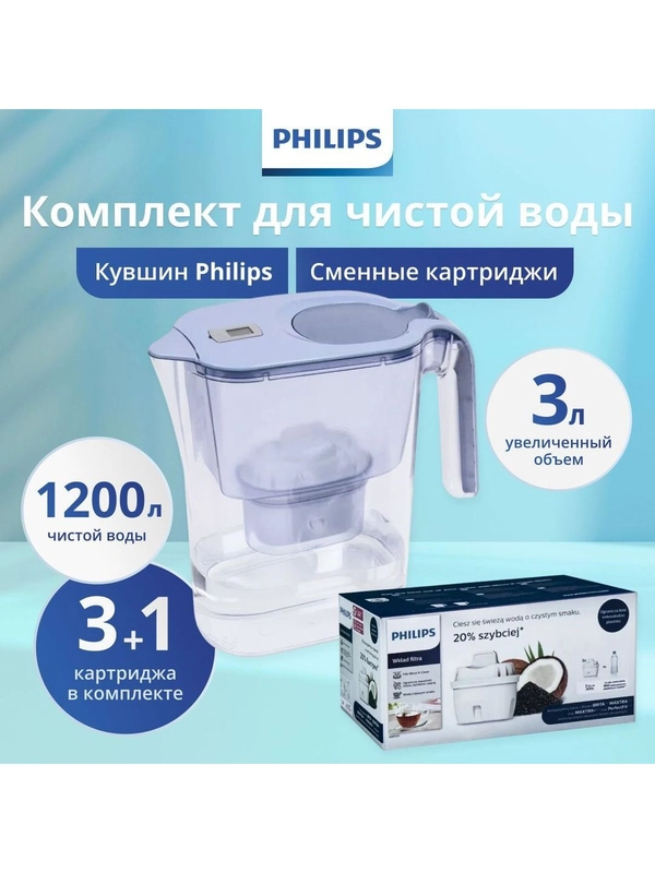 Комплект кувшин для очистки воды Philips AWP2936BLT, 3л (с картриджем)