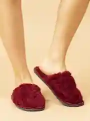 Тапочки домашние женские меховые, вишня