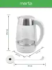 Белый чайник электрический MARTA MT-4610 стеклянный 1,8 Л с подсветкой, белый
