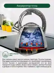 Серый чайник со свистком MARTA MT-3080 3 л, нерж. сталь, серый мрамор