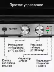 Серебряный электрогриль со съемными панелями CHEF PRO CF-SM1601A, режим барбекю, черный/сталь