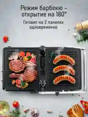 Серебряный электрогриль со съемными панелями CHEF PRO CF-SM1601A, режим барбекю, черный/сталь