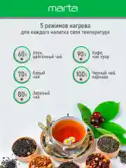 Черный чайник электрический MARTA MT-4620 стеклянный с подсветкой, 5 температурных режимов