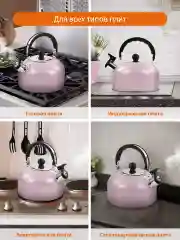 Розовый чайник со свистком HOME ELEMENT HE-WK1602, 2л, нерж. сталь, розовый блестящий
