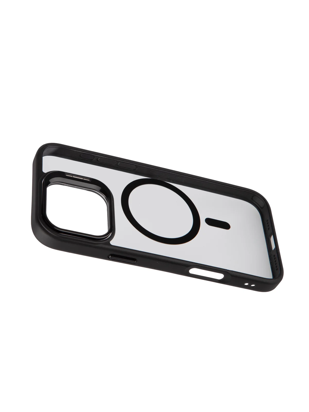 Черный чехол MagSafe для iPhone 16 Pro Max с подставкой ROSCO, пластиковый с силиконом и магнитом
