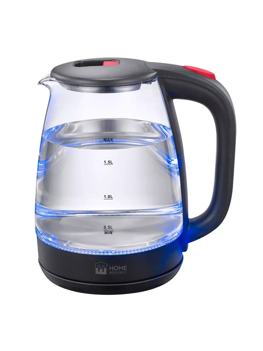 Черный чайник электрический HOME ELEMENT HE-KT2310 стеклянный/ электрочайник 1,8л, красный рубин