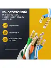 Патч-корд 1 метр, интернет кабель TWIST, RJ-45, категория 6, UTP, сетевой Enternet Lan