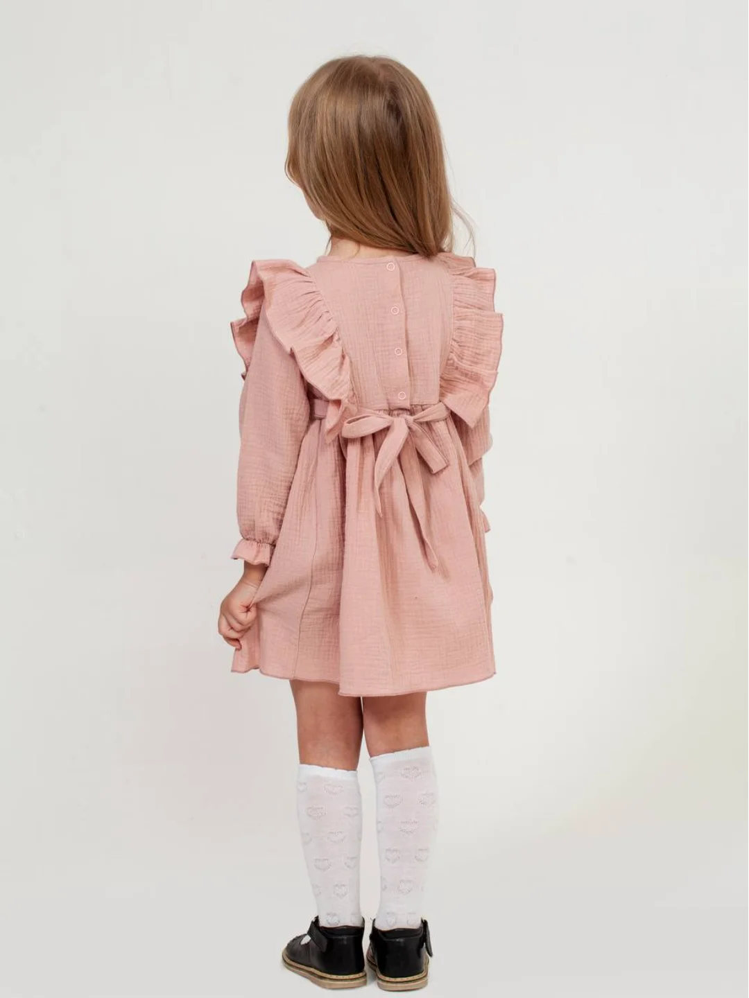 Коралловый меланж платье для девочки из муслина