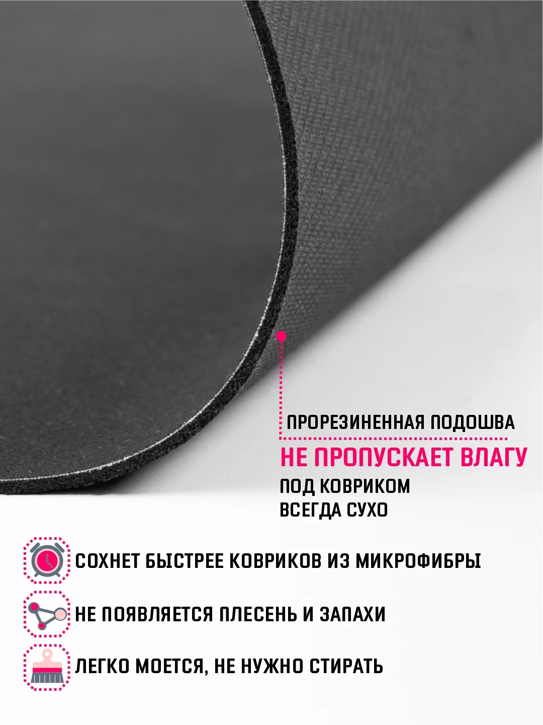 Черный коврик для сушки посуды 40х60, нано коврик влаговпитывающий для кухни