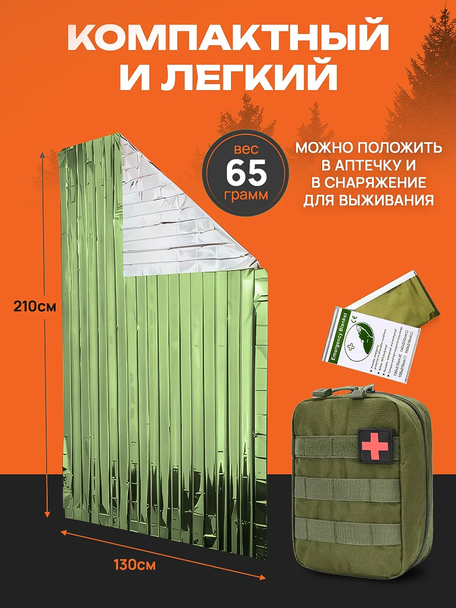 Спасательное термоодеяло 2 шт 160*210, глянец
