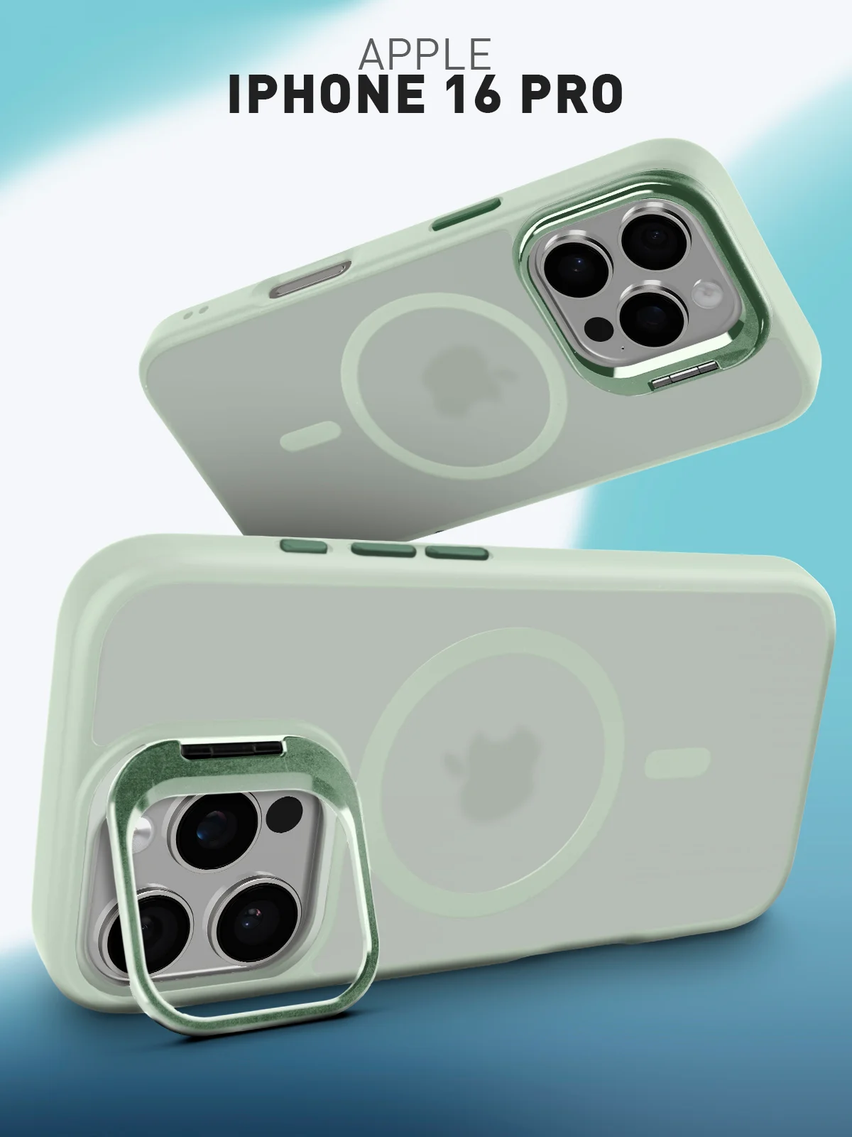 Чехол MagSafe для iPhone 16 Pro с подставкой ROSCO пластиковый с силиконом и магнитом