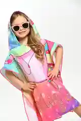 Халат, полотенце пончо детское пляжное банное с капюшоном, 60*120 см, микрофибра 100%, 1 шт