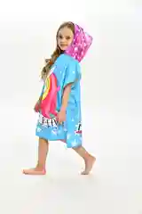Халат, полотенце пончо детское пляжное банное с капюшоном, 60*120 см, микрофибра 100%, 1 шт