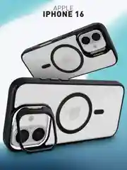 Чехол MagSafe для iPhone 16 с подставкой ROSCO пластиковый с силиконом, магнитом защитный