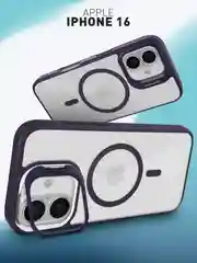 Чехол MagSafe для iPhone 16 с подставкой ROSCO пластиковый с силиконом, магнитом защитный