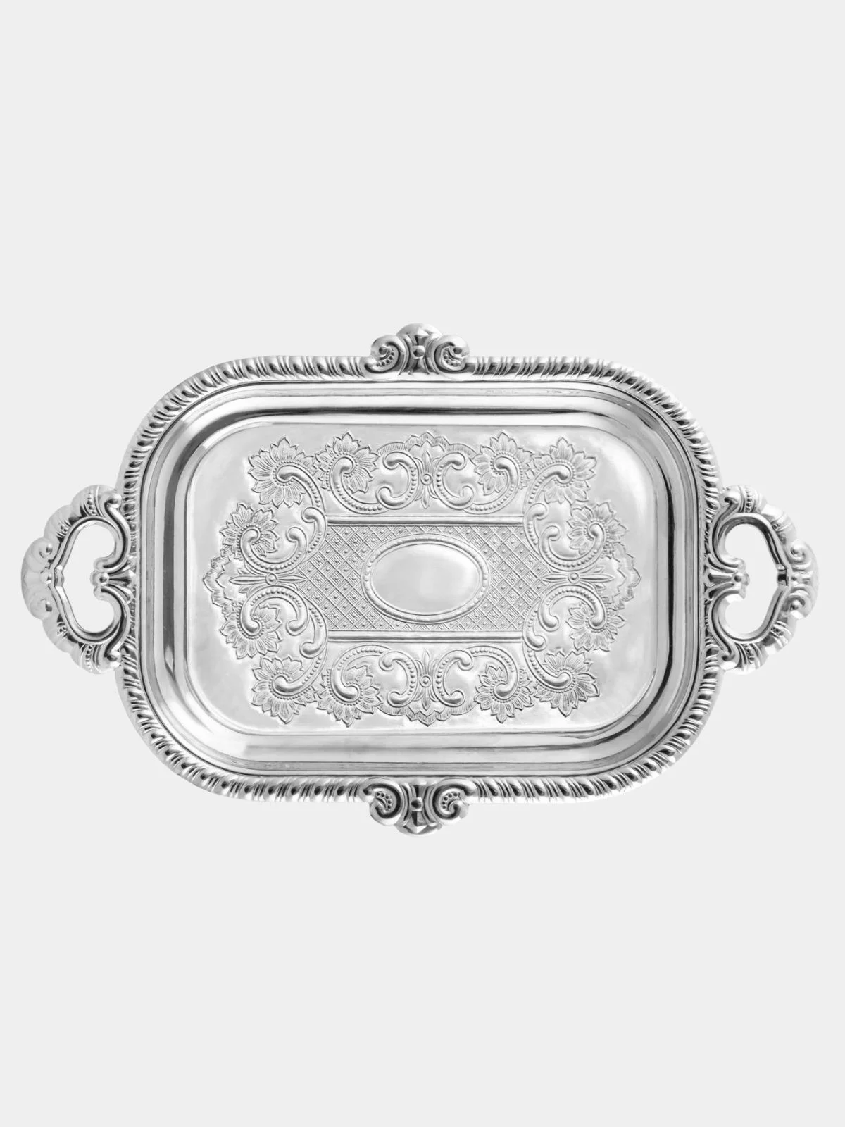 Поднос для пирожного Кольчугинский мельхиор, с рисунком, посеребренный