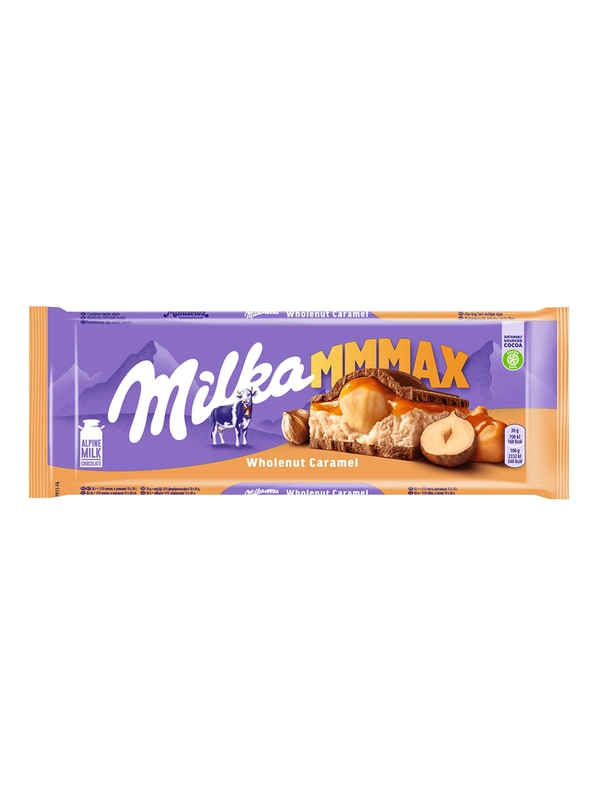 Шоколад молочный Milka Mmmax, цельный фундук и карамель, 270г