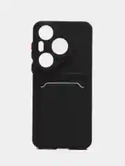 Черный чехол для Huawei Pura 70 Pro /70 Pro Plus (Хуавей пура 70 про плюс +), с карманом для карт