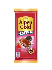 Шоколад Alpen Gold Oreo Нежная клубника, молочный, с кусочками печенья, 85 г