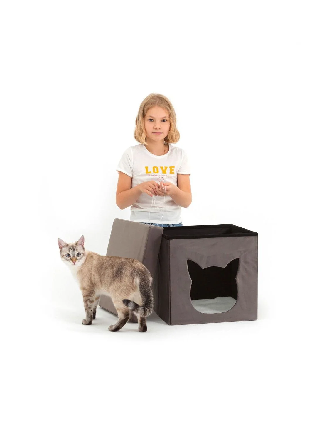 Серый меланж пуф складной с ящиком Store Pet