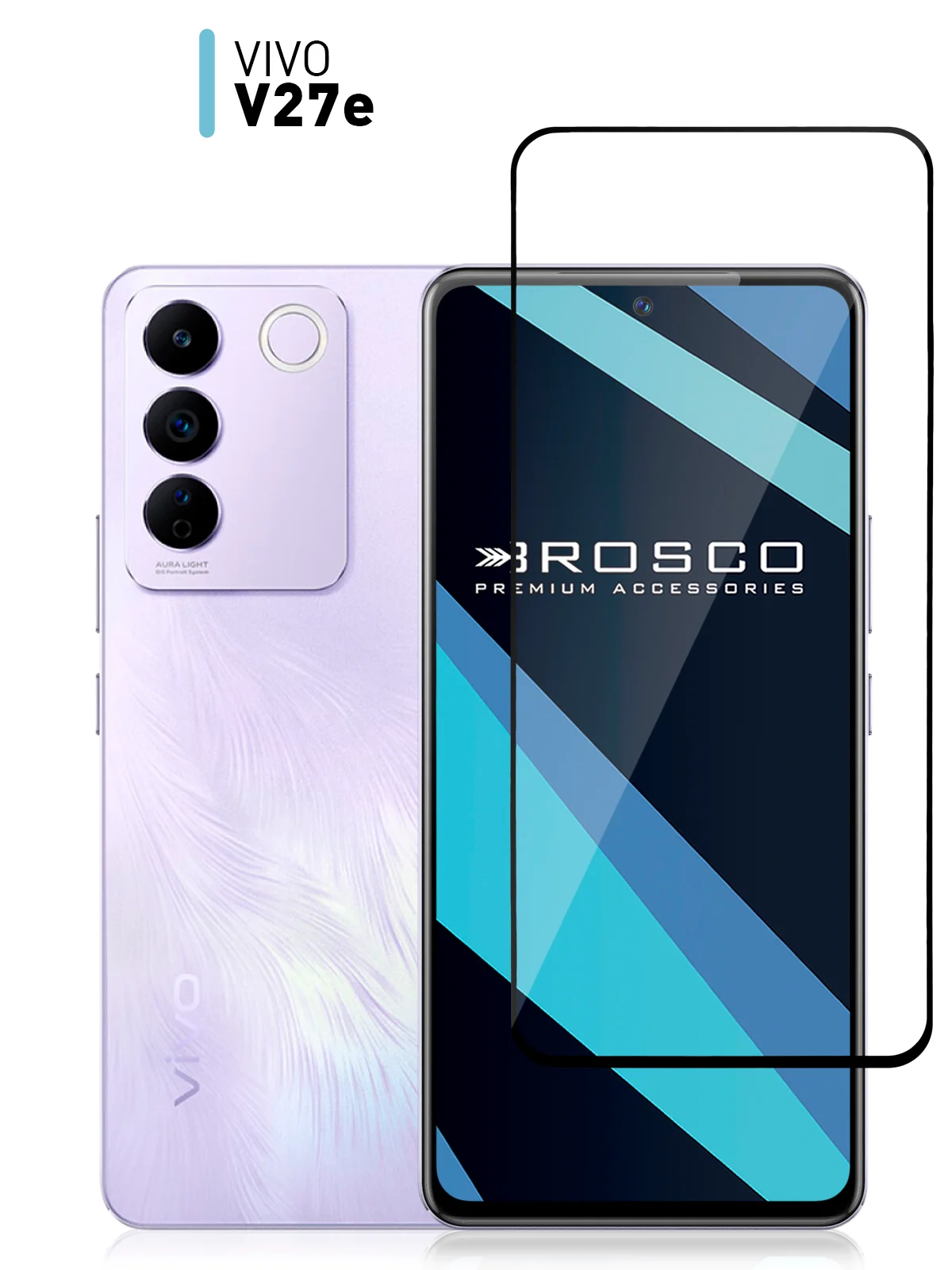 Прозрачный стекло для Vivo V27e защитное ROSCO закаленное прозрачное олеофобное покрытие черная рамка