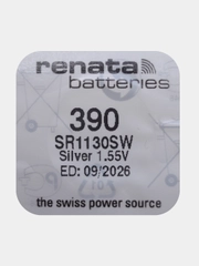 Батарейка Renata 390 (SR1130SW, V390), 1.55V, 80 mAh, Швейцария, 1 штука