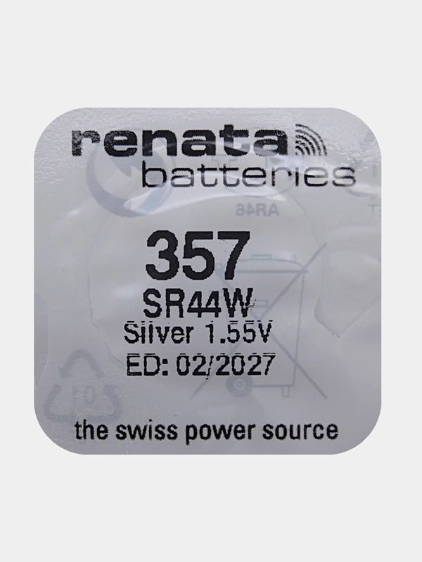 Батарейка Renata 357 (SR44W, V357), 1.55V, 190 mAh, Швейцария, 1 штука
