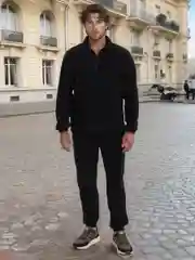 Черный костюм спортивный мужской, утепленный, флисовый