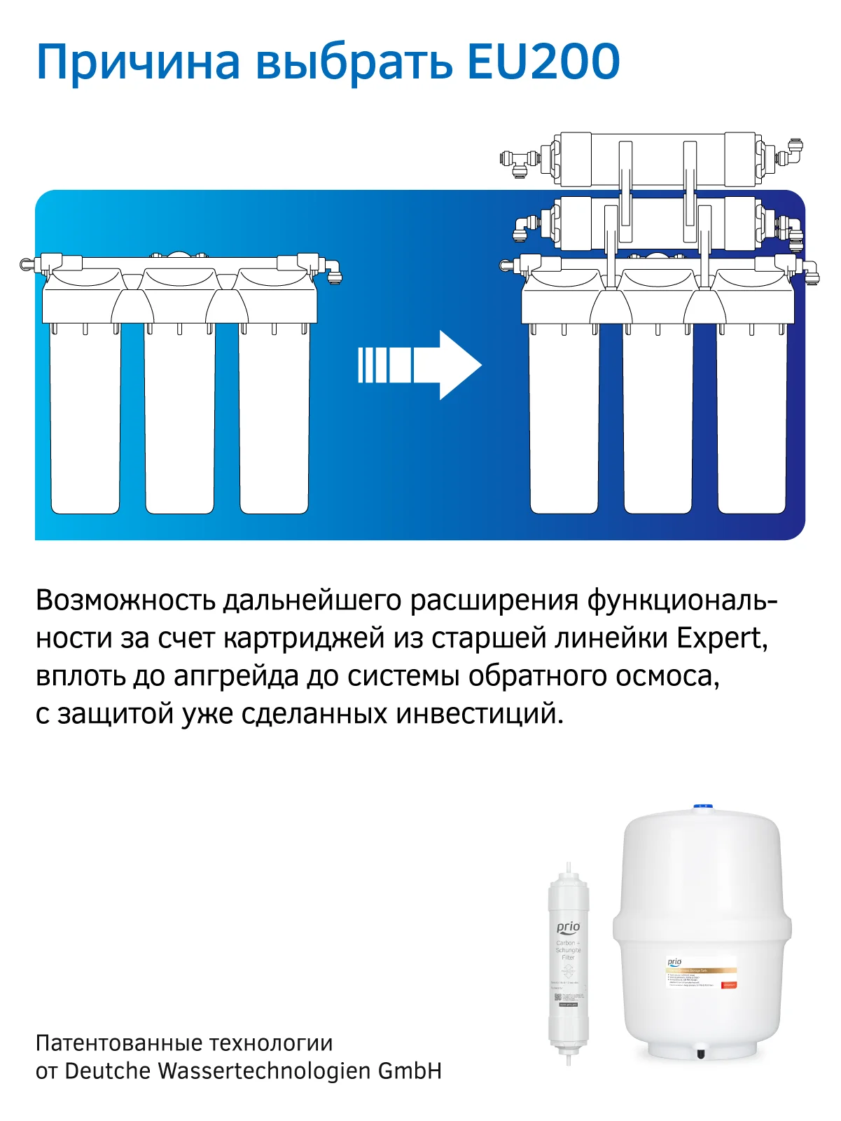 Фильтр для воды под мойку Prio EU200, 3 ступени очистки