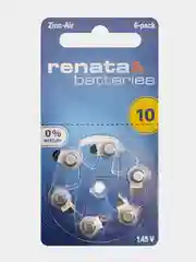 Батарейки Renata ZA10 (PR70) для слуховых аппаратов, 1.4V, Германия, 6 штук (1 блистер)