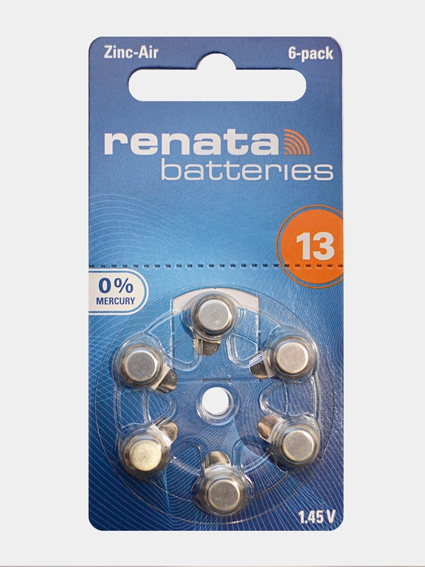 Батарейки Renata ZA13 (PR48) для слуховых аппаратов, 1.4V, Германия, 6 штук (1 блистер)