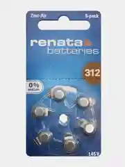 Батарейки Renata ZA312 (PR41) для слуховых аппаратов, 1.4V, Германия, 6 штук (1 блистер)