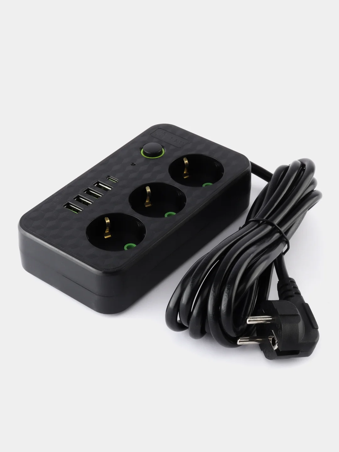 Черный сетевой фильтр HG-2503 3 розетки 3м + 4USB+PD черный