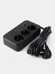 Черный сетевой фильтр HG-2503 3 розетки 3м + 4USB+PD черный