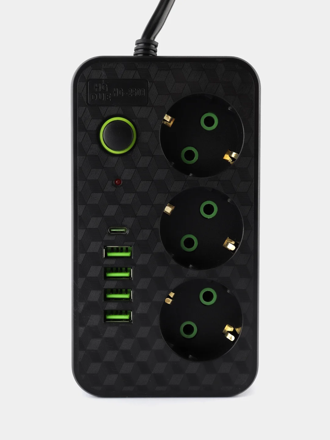 Черный сетевой фильтр HG-2503 3 розетки 3м + 4USB+PD черный