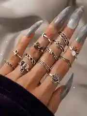 Серебряный женские кольца в наборе 13 штук, Комплект колец