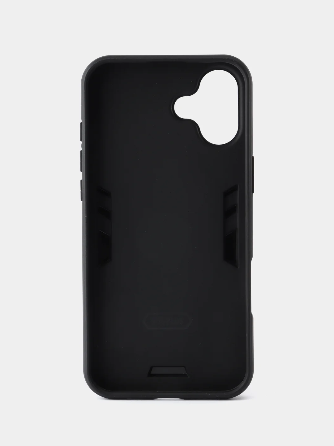 Черный чехол противоударный iPhone 16 Plus (Айфон 16 Плюс), с металлической подставкой кольцом