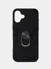 Черный чехол противоударный iPhone 16 Plus (Айфон 16 Плюс), с металлической подставкой кольцом