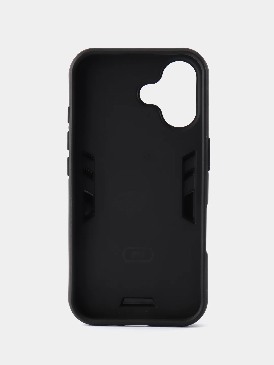Черный чехол противоударный iPhone 16 (Айфон 16), с металлической подставкой кольцом