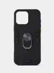 Черный чехол противоударный iPhone 16 Pro Max (Айфон), с металлической подставкой кольцом